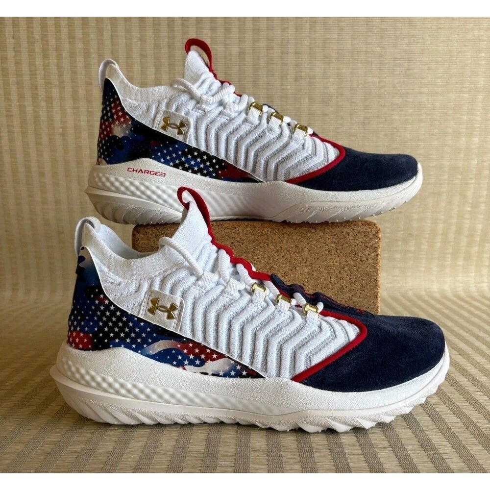 Under Armour Bryce Harper 9 Turf Shoes White Navy USA 3027440-101 Men’s Size  7